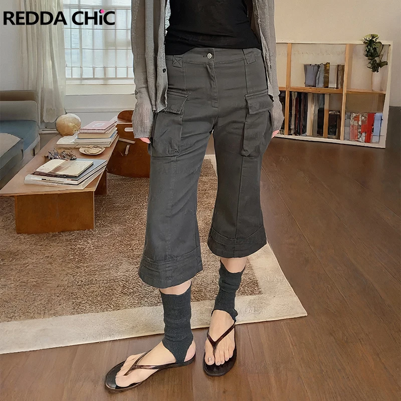 Фото Джинсовые шорты ReddaChic с низкой талией для женщин, серые, в стиле гранж, свободного кроя, карго, бермуды, деним, корейский уличный стиль, для отдыха №1