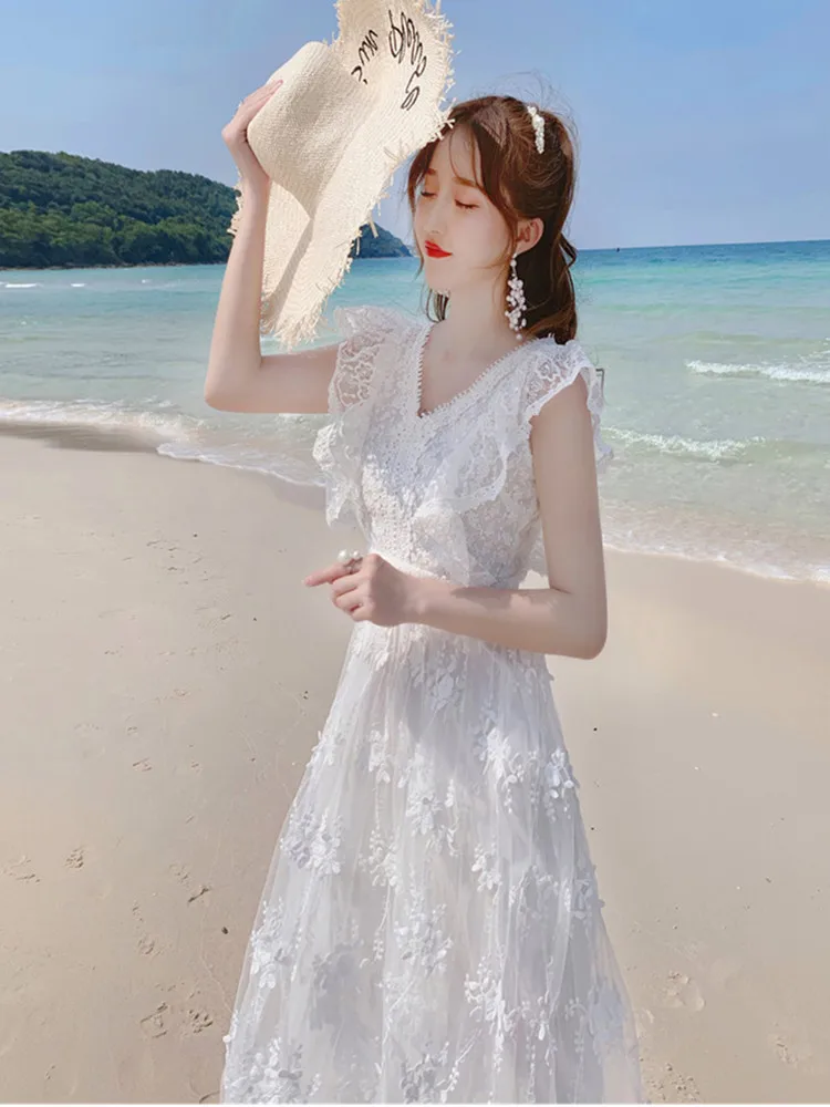 SMTHMA 2022 Новая мода Винтажный элегантный женский летний платье с оборками, вышивкой кружева, вырезом, средней длины, длинные платья Vestidos.