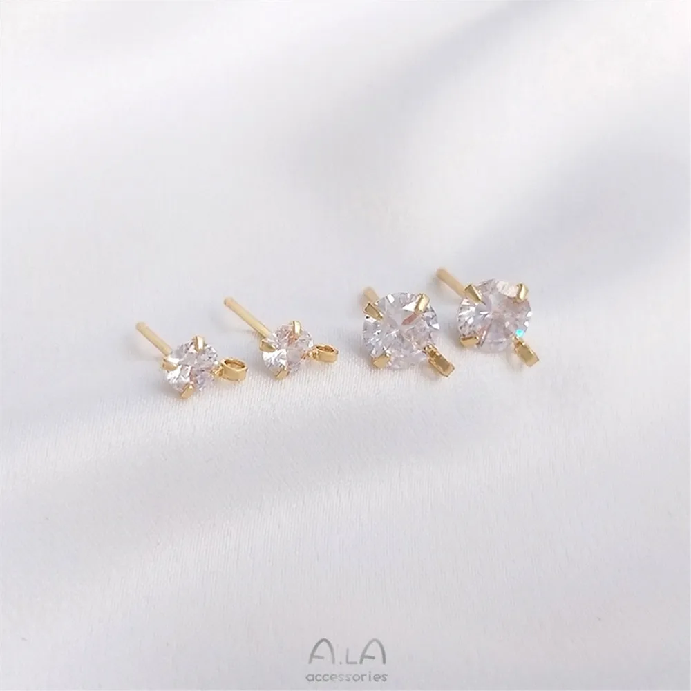 

S925 Silver needle zircon with ring stud 14K gold plated diy zirconium earrings hand made material