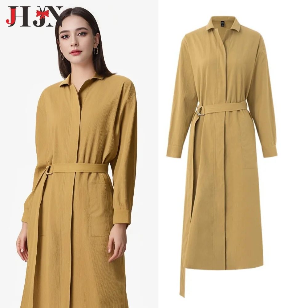 Длинная ветровка с поясом и откидным воротником Осень-зима 2024