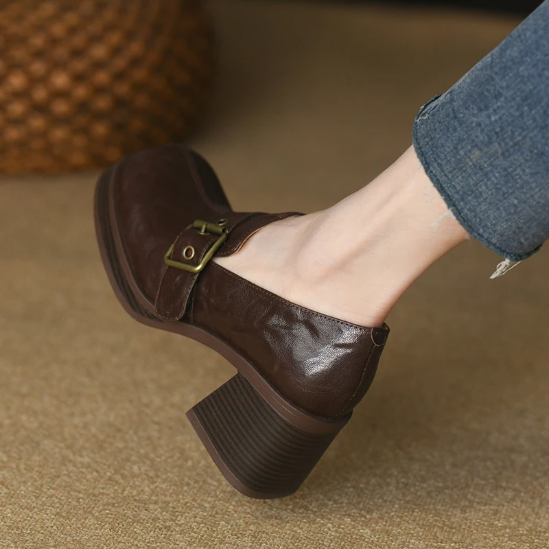 Туфли-лодочки женские на квадратном каблуке лоферы из овечьей кожи без застежки