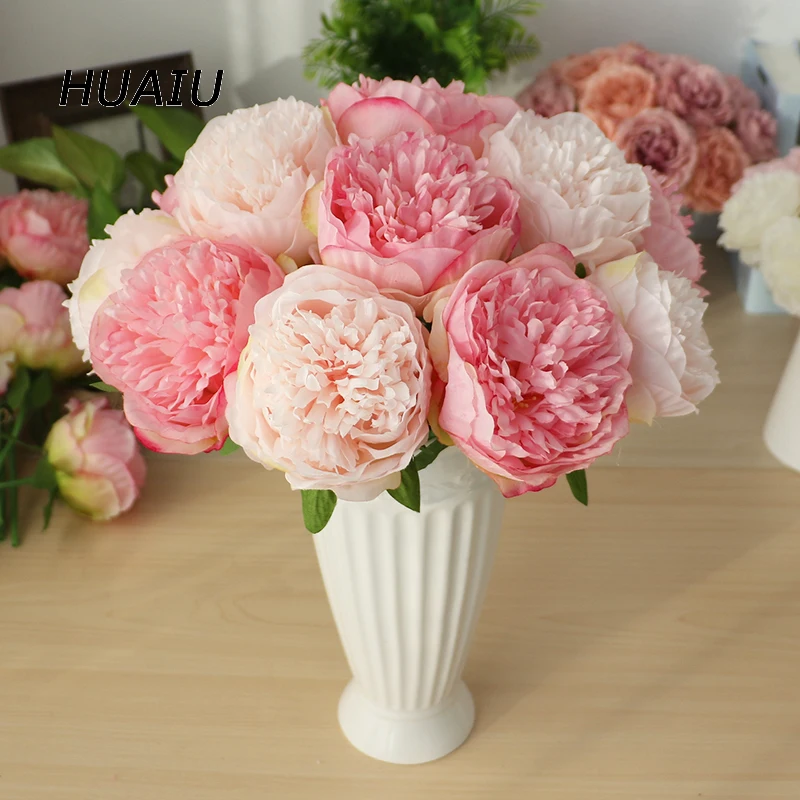 

5 Heads /bunch Artificial Peony Flowers Bridal Bouquet DIY Silk flower Artificial flower Bouquet For Home Wedding Decoration