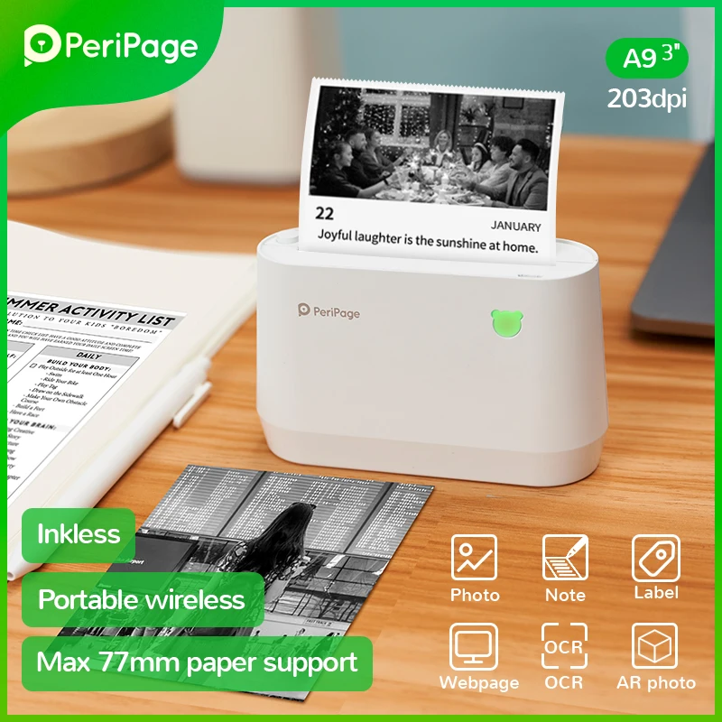 

Оригинальный PeriPage 3 ''портативный термальный принтер A9 203dpi фото 77 мм бумага Bluetooth мини беспроводной принтер Android IOS W