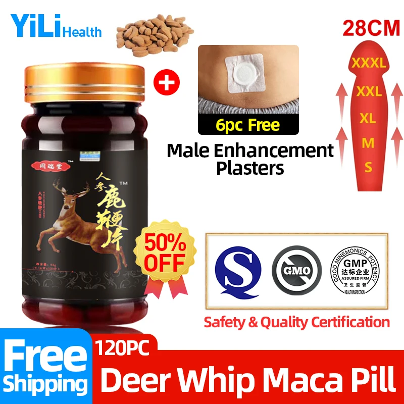 

Maca Deer Whip Ginseng Pills Erection Enhancer Potency Stamina Energy Booster For Men Penis Enlargement Male Enhancement 100Pc
