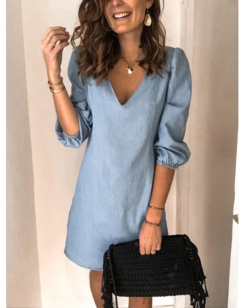 

2022 Spring Cotton Linen Women's Dress Black Puff Sleeve V-neck Midi Dresses Female Elegant Fashion Loose Casual Clothes Ladies