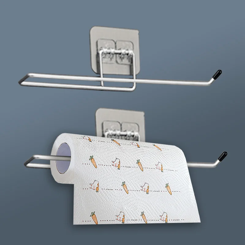 

Kitchen Bathroom Roll Paper Towel Holder Drilling Free Wall Hook Type Stainless Steel Storage Hooks Rack Toilet Accessories