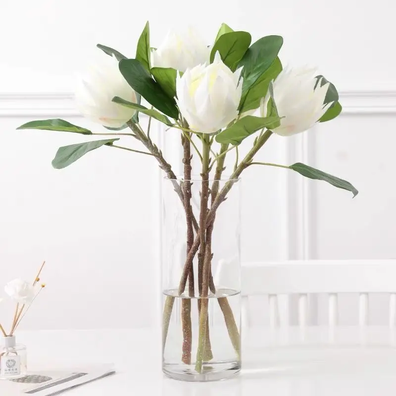 

White Protea Cynaroides 53CM Princess Artificial Flower Wedding Party Event Shopwindow Table Decoration - INDIGO