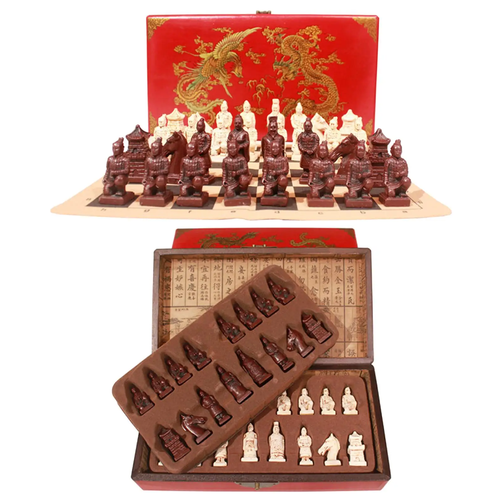 

Qin Bing International Chess Set Carved Classic Chess Pieces for Tournament Indoor Outdoor Novelty Gifts Board Game Kids Adults