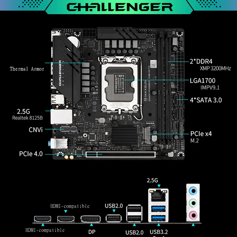 Материнская плата компьютера MAXSUN MS-Challenger H610 ITX поддерживает процессор Intel 12th