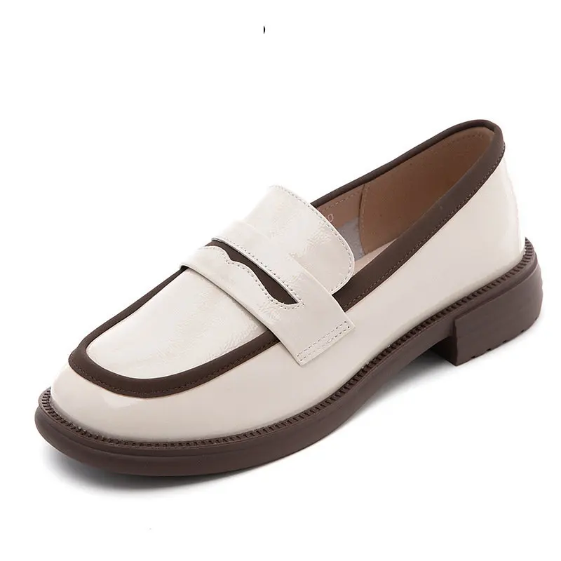 

3cm Vintage Ethnic Genuine Patent Leather Platform Spring Autumn Women Slip on British Hemming Big Size Mixed Color Shoes