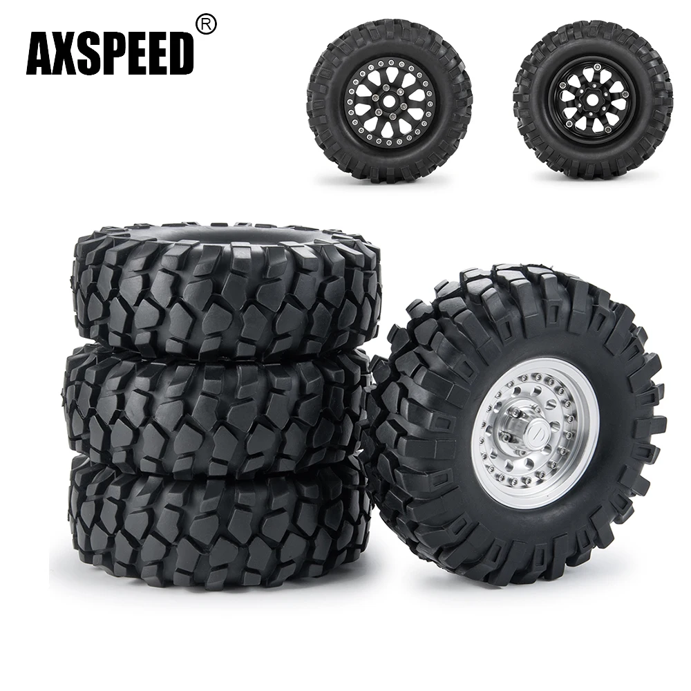 Фото AXSPEED 1,9-дюймовое колесо с бусинами и шинами, резиновые шины 108 мм для осевого SCX10 D90 1/10, радиоуправляемый гусеничный автомобиль, запчасти №1