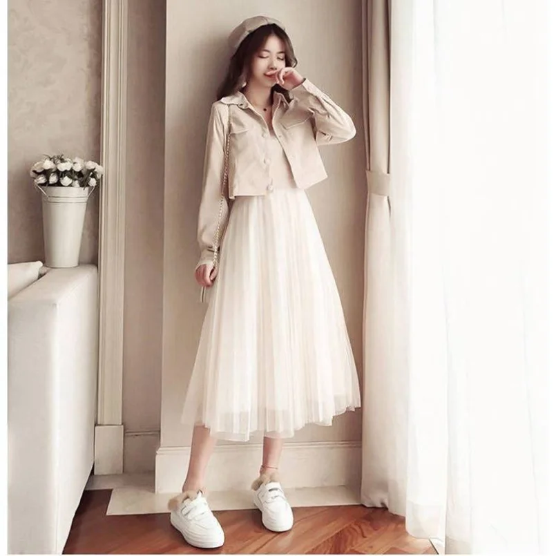 Spring and Autumn Fashion Women's Set Two Piece Temperament Dress 2023 New Versatile Coat Mesh Skirt Trend