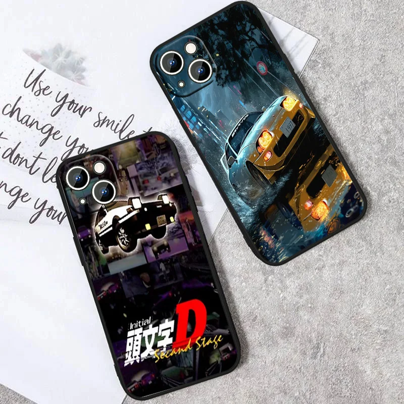 Черный телефонный чехол с аниме инициалом D для Apple iPhone 16 15 14 13 12 mini 11 8 7 Pro Max Plus