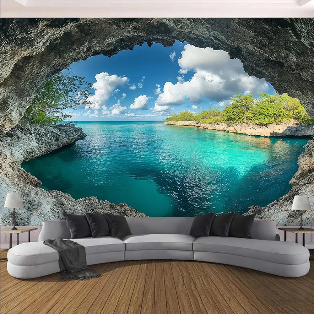 HD-Extra Большой гобелен с прибрежной пляжной сцены — настенный гобелен, морской пейзаж, искусство неба, для гостиной, домашний декор в помещении с голубым океаном карен кингсбери там за океаном