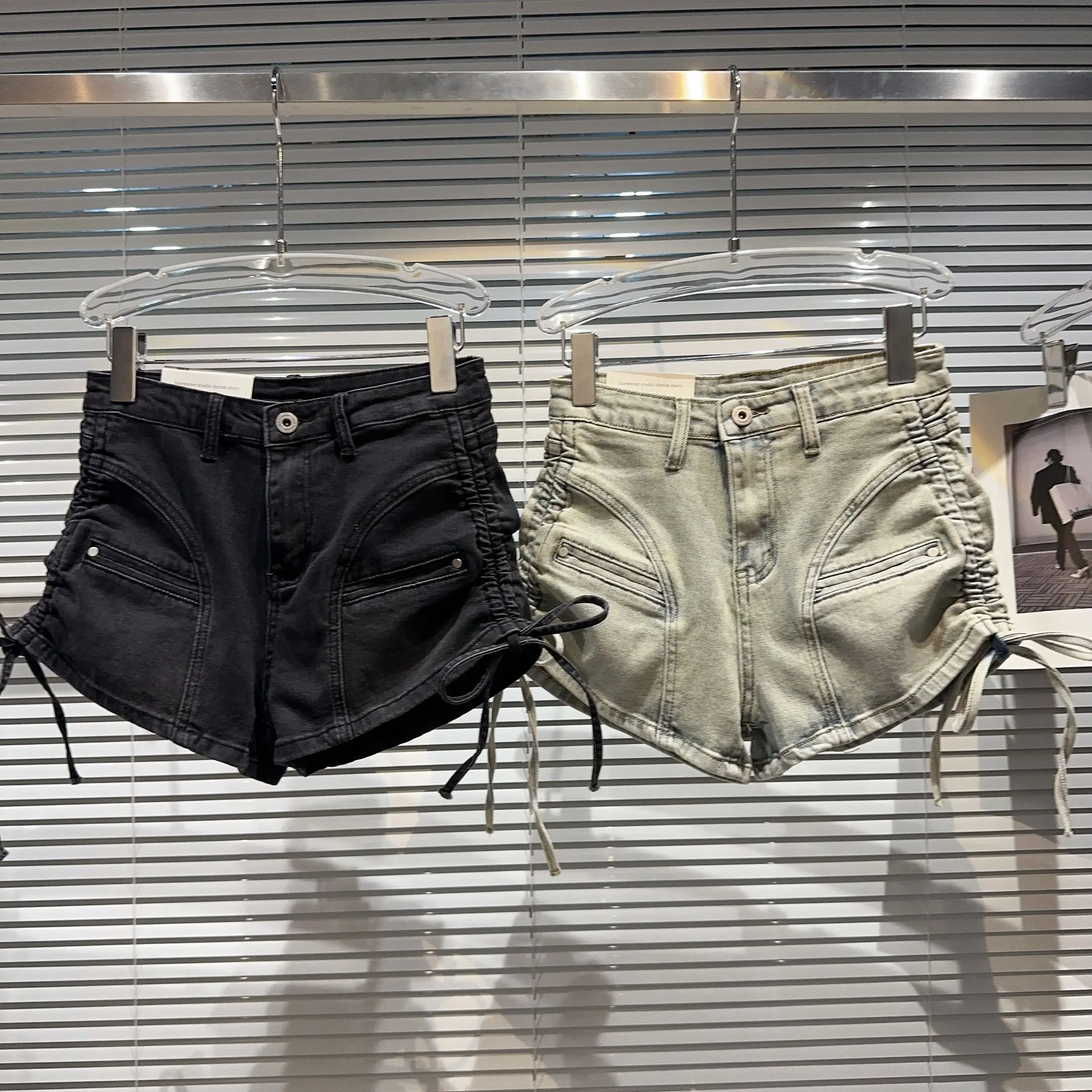 

Женские джинсовые шорты, летние шорты из потертого денима с завязкой сбоку и высокой талией, 2023