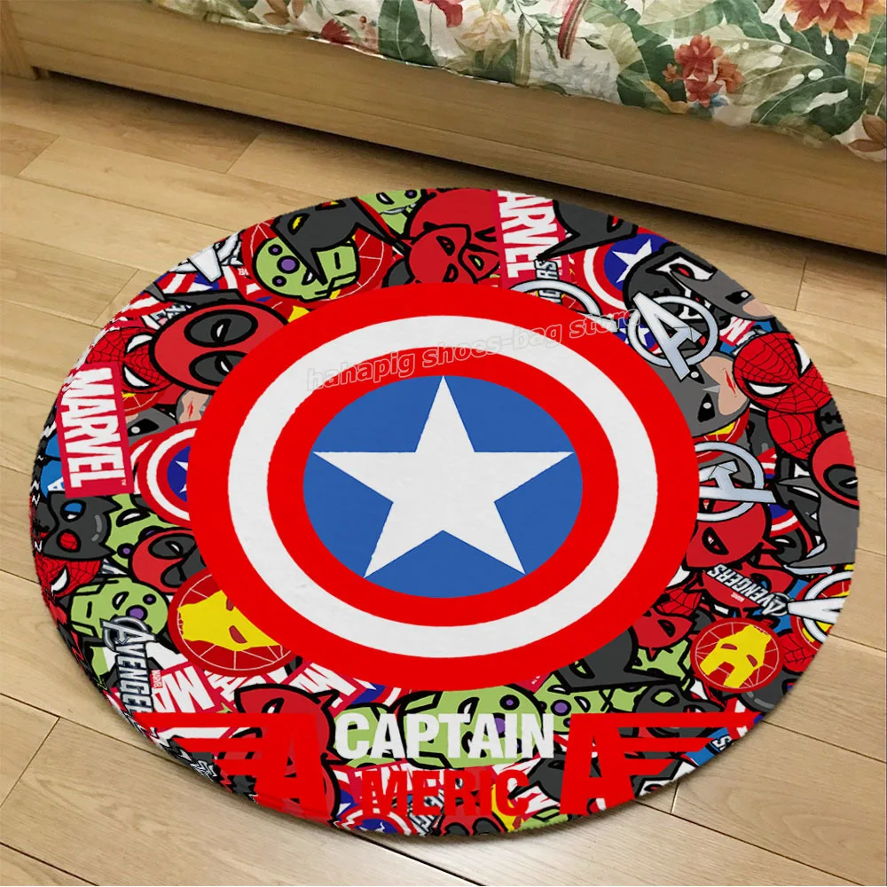 

Spidermans Iron Man Captain America Floor Mat Marvels Flannel Non-slip Round Living Room Carpet Anime Printed Door Bath Rug Gift