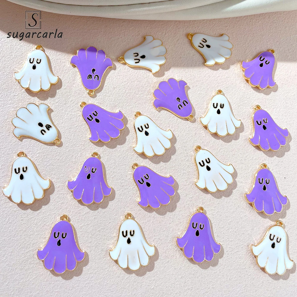 

10Pcs 24*21mm Colorful Oil Dripping Ghost Charms For DIY Making Necklace Earring Golden Enamel Alloy Charm Jewelry Accessories