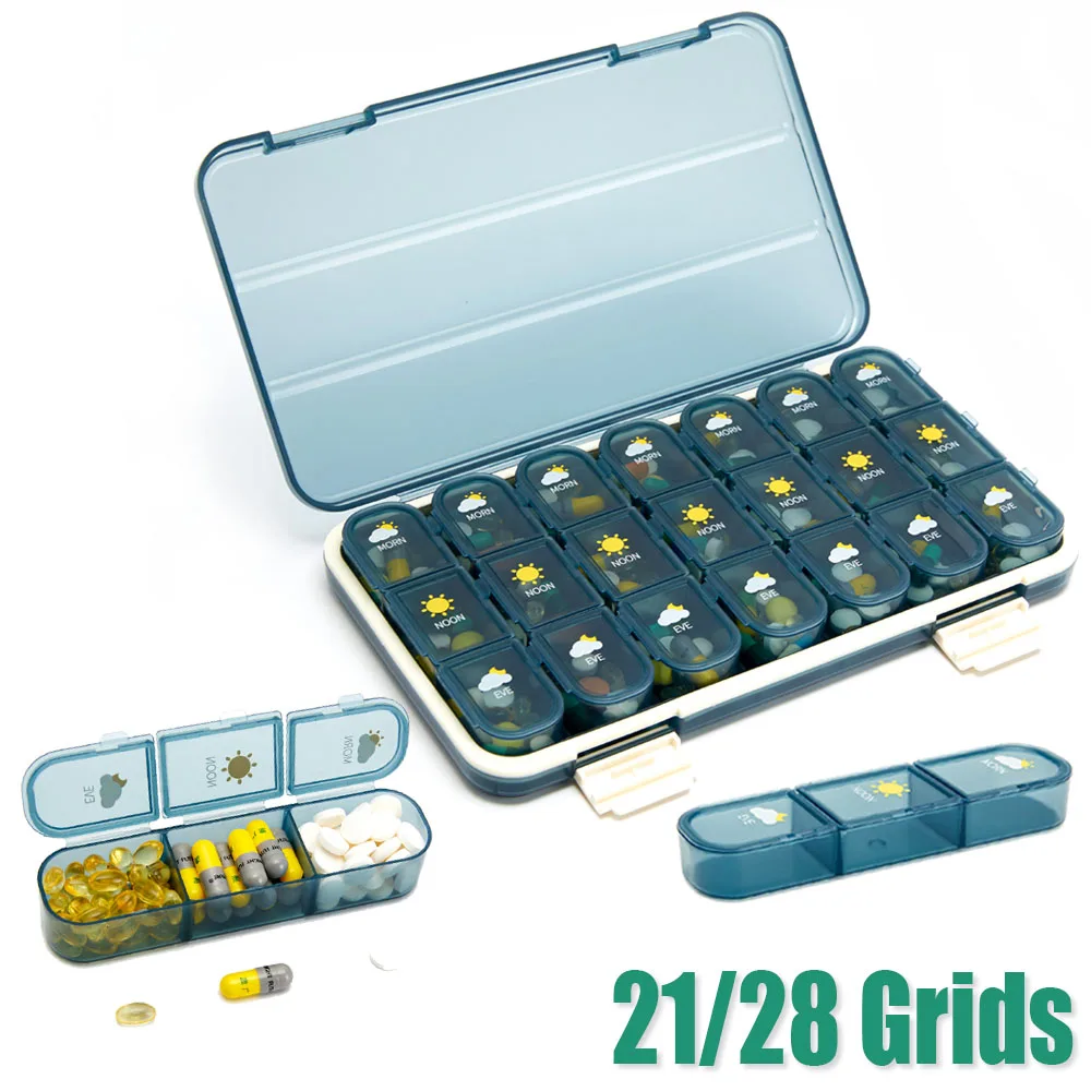 28/21 Grids Pills Box Weekly 7 Day Holder Medicine Storage Organizer Container Pill Case Medicine Vitamin Container Storage Box