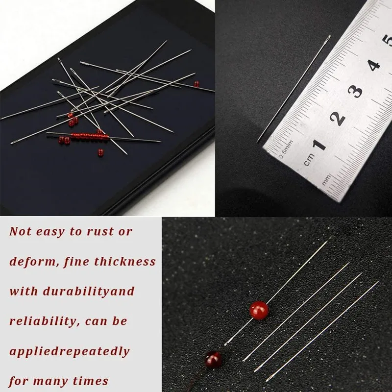 MIUSIE 25 шт. 4 см Бисерные иглы прямые нити с золотой наперсток и трубой для хранения шитья.