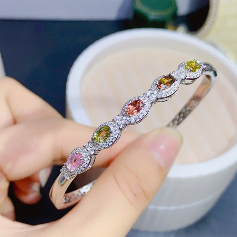 Женский позолоченный браслет с натуральным турмалином серебро 925 пробы