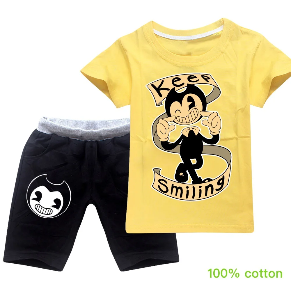 

Horror Bendying and The Ink Machine Kids Summer Outfits Toddler Boys Short Sleeves T Shirt Shorts 2pcs Set Baby Girls Clothing