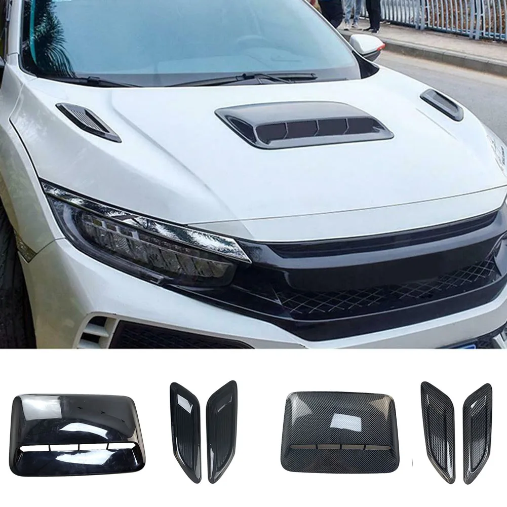 

3PCS Car Air Flow Intake Hood Scoop Vent Bonnet Decorative Cover Center Side Air Outlet Hood Universal Auto Exterior Accessories