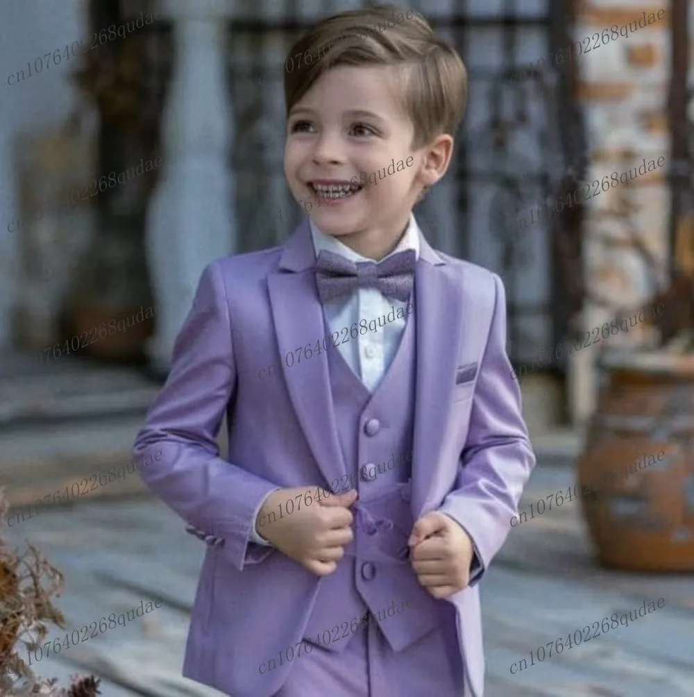 Light Purple Boy's Suit Formal Occasion Kids Tuxedo Toddler Children Clothes Boys Attire 3 Piece Jacket Vest Pants 2-13 Years