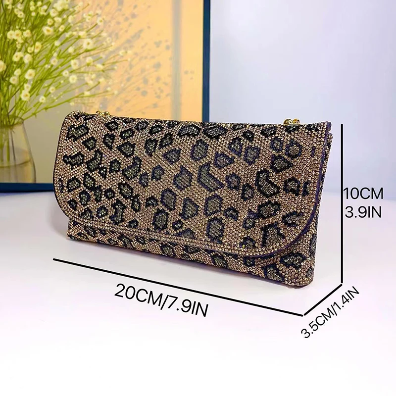 Новые модные сумки с леопардовым принтом и кристаллами женские вечерние