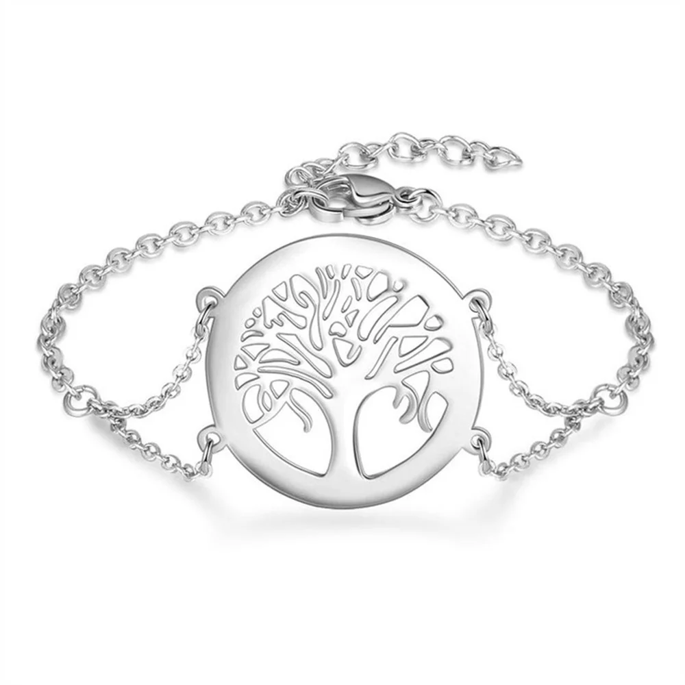 Personalized Tree of Life Bracelet Engraved Name Stainless Steel Custom Fashion Popular Accessories Women's Custom Bracelet