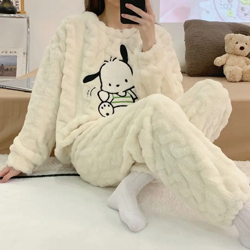 

Пижама бархатная женская с круглым вырезом, зимняя утепленная свободная фланелевая одежда для студентов, домашняя одежда для улицы