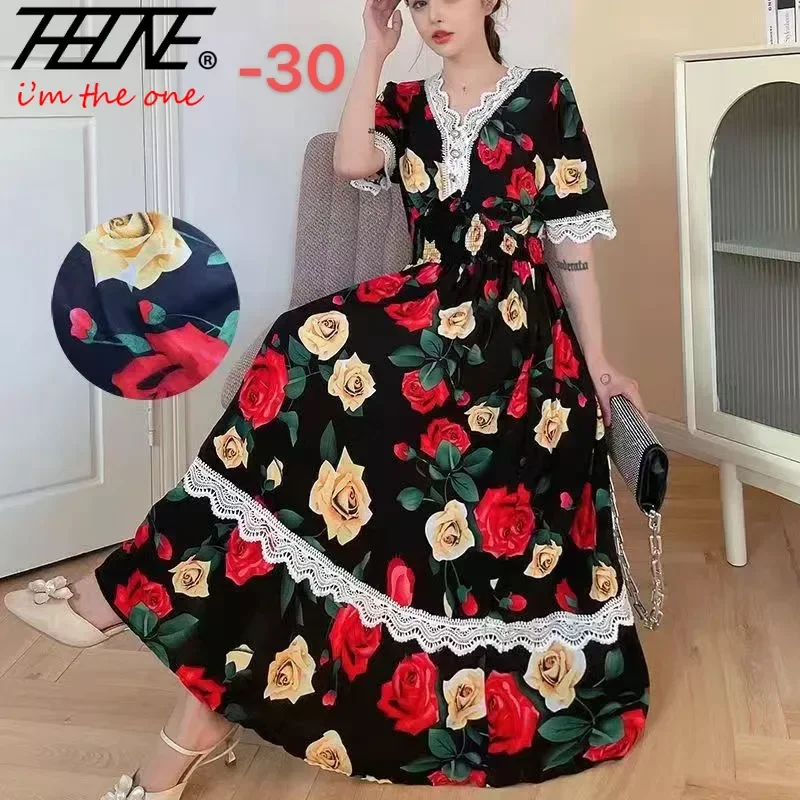 Фото Vestidos Robe, летнее сексуальное платье, женское повседневное платье больших размеров, длинное макси в корейском стиле, пляжное хлопковое кружево с цветочным принтом, богемная индийская одежда №2