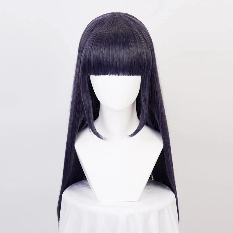 Pelucas de Cosplay de Hyuga Hinata, pelo sintético liso, Neat Bang, peluca gratis