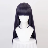 anime hyuga hinata straight synthetic hair neat bang cosplay wigs free wig cap