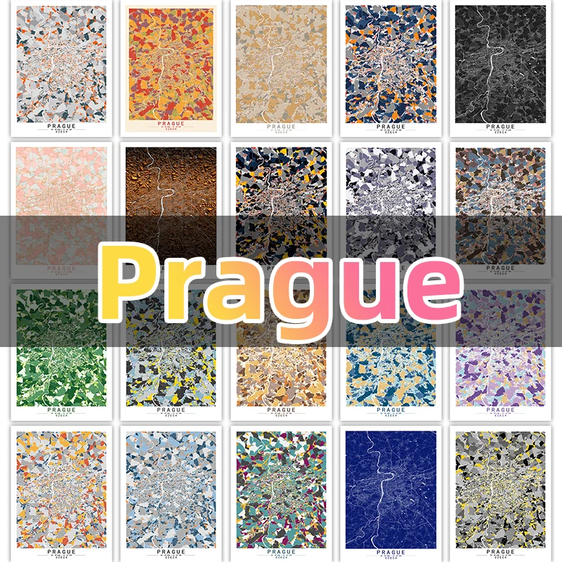 

Czech Prague Colour Map Painting Canvas Painting Wall Art Pictures Home Decor Canvas Painting Can be custom