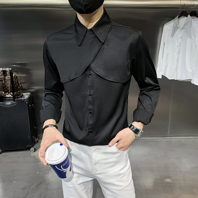 Длинная рубашка с пуговицами и разрезом мужская Свободная индивидуальная