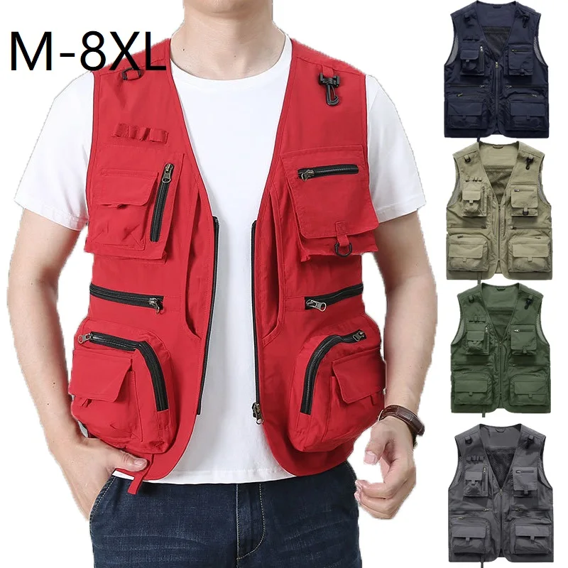 

Summer Men Unloading Tactical Vest Coat Plus Size Fisher Photographer Waistcoat Mesh Work Sleeveless Jacket Multi Pocket Vest8XL