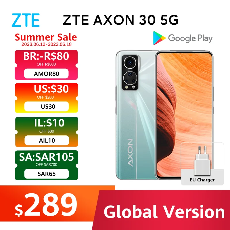 Global Version ZTE Axon 30 5G Cellphone Snapdragon 870 5G 120Hz Refresh Rate 6.92'' AMOLED Display 4200mAh 65W 64MP Quad-cam