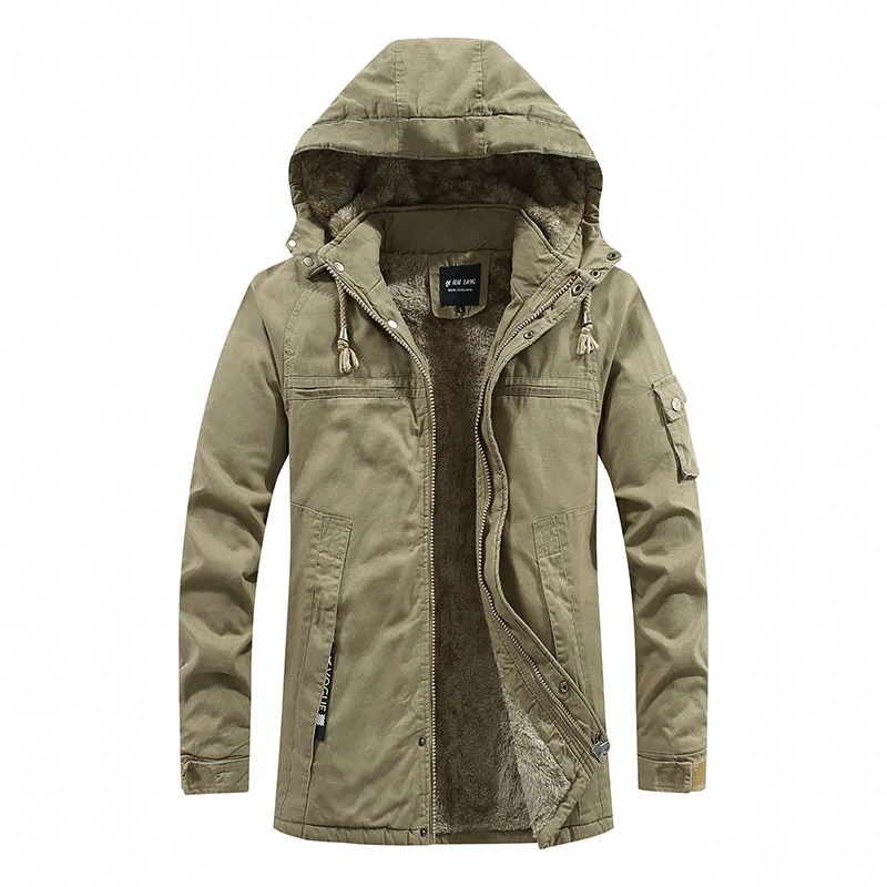 Winter Coat Men Mid-length Slim-fit Tooling Washable Detachable Hooded Cotton Jacket Thickened Warm Long Jacket Men