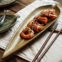 1pc japanese style retro ceramic irregular leaf shape fish barbecue sushi plate home restaurant dishes sets dinner plates