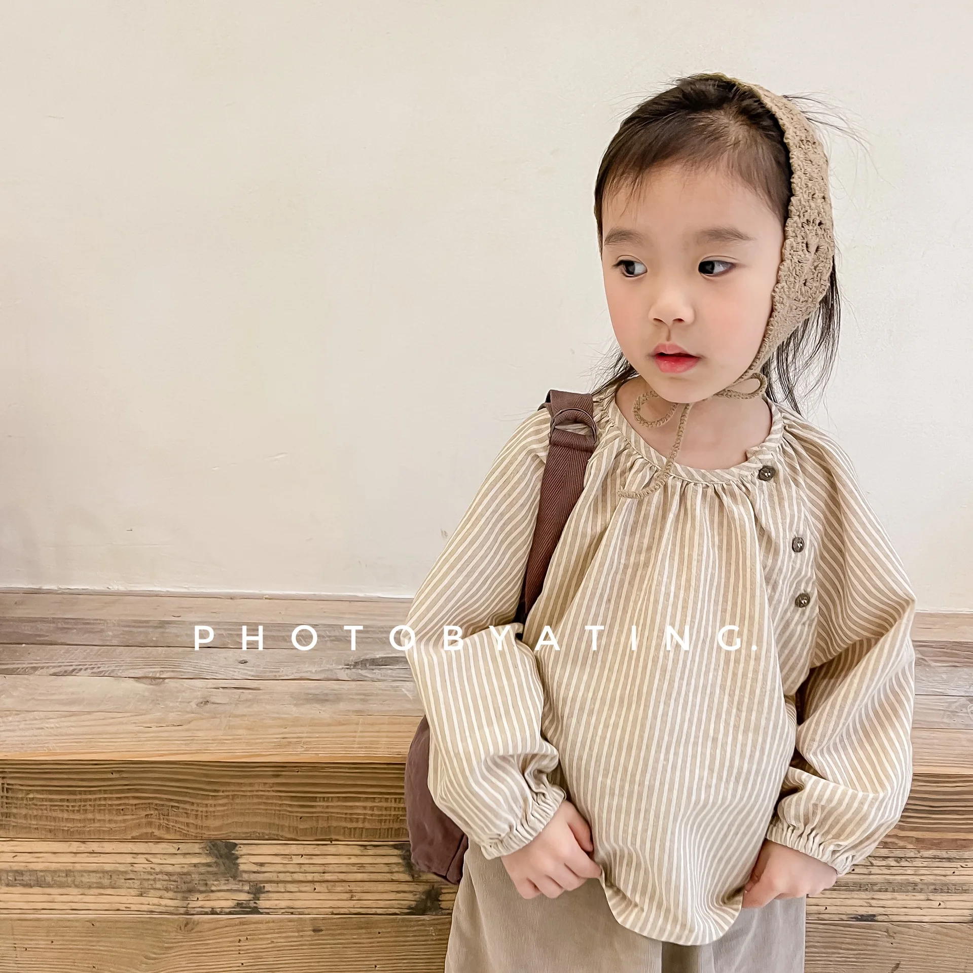 

2022 Spring Baby Girl Long Sleeve Blouse Cotton Linen Toddler Vintage Shirt Autumn Kids Top Beige Blouse Korean Children Clothes