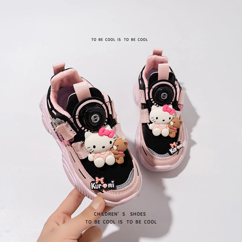 

Новинка, спортивная обувь Hello Kittys для девочек, Sanrios, весна-осень, искусственная кожа, милые Мультяшные Нескользящие износостойкие повседневные туфли