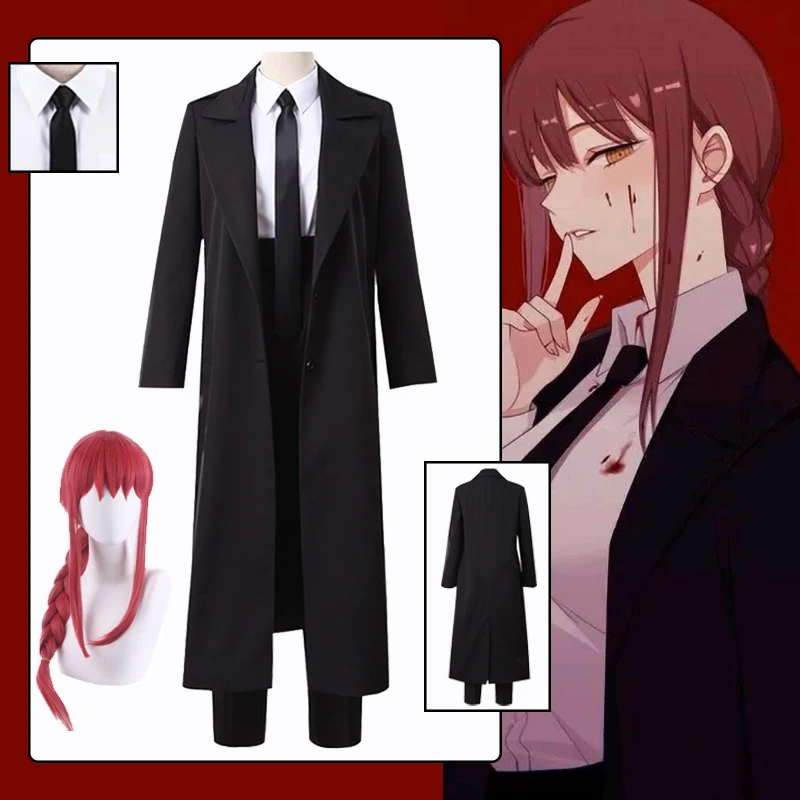 

Anime Chainsaw Man Makima Cosplay Costume Black Trench Shirt Tie Pants Makima Wig Women Halloween Party Role Play Uniform Girls