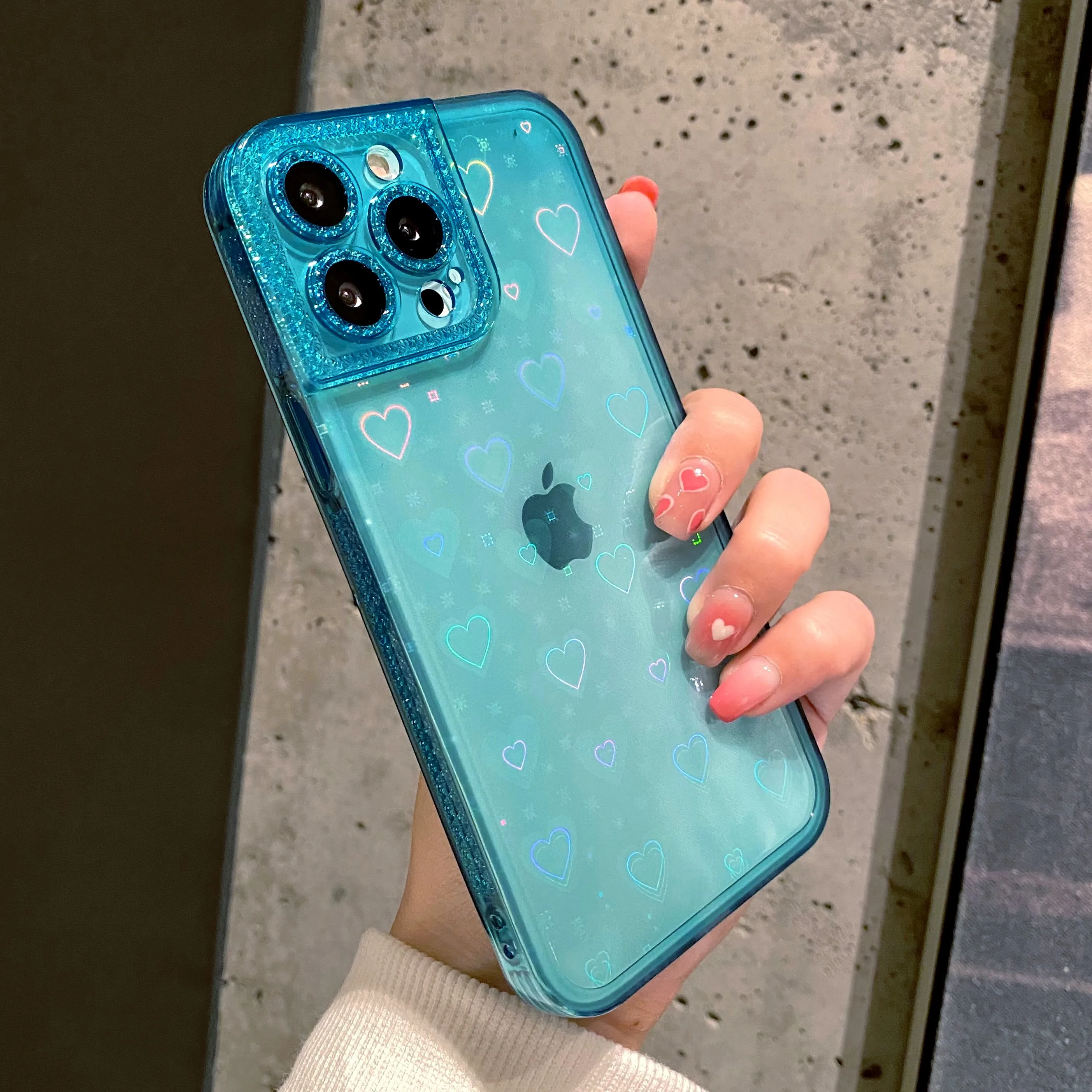 

Gradient Laser 3D Love Heart Case For iPhone 13 11 12 Pro Max X XS XR 7 8 Plus SE 2020 Bling Edge Clear Case Phone Cover Funda