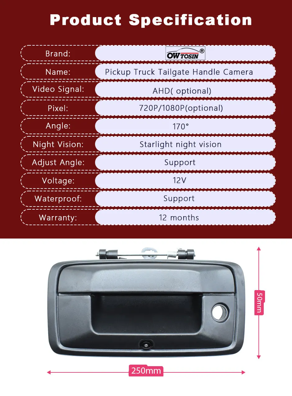 170 ° Автомобильная камера с ручкой багажника AHD 1920*1080P для GMC Sierra 1500 2500 3500 2014-2015