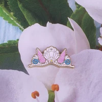 pretty mermaid crown hard enamel pin gorgeous pastel shell and pearl brooch gitfs for women girls badge for jewelry accessory