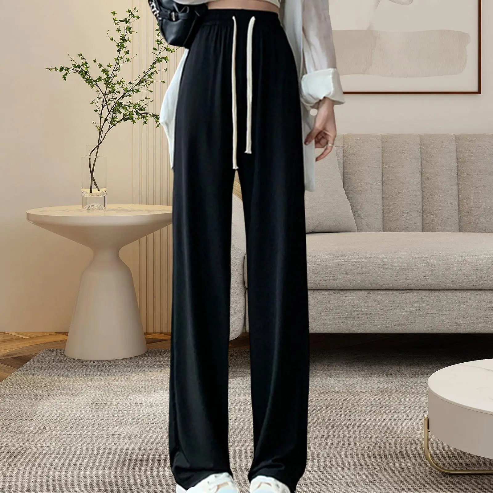 Women Pants Wide Leg Pants High Waisted Pants Mopping All Match Streetwear Fashion Straight Black Trousers Loose Pants Trousers