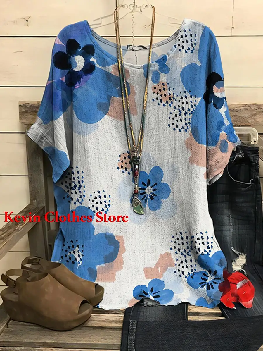

Tie Dye Flowers Crop Top Round Neck Womens Clothing Summer 2023 Short Sleeves Women's Blouse Y2k Tops Goth Oversized T-shirt