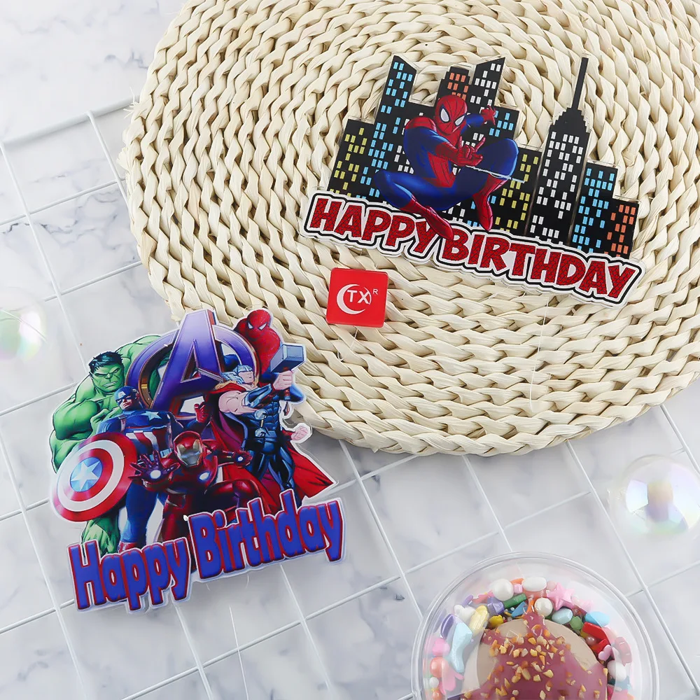 

Birthday Party Marvel Themed Party Supplies Cake Decorating Cards Cartoon Anime Spiderman Hulk Plugin Party Dress Up Accessories