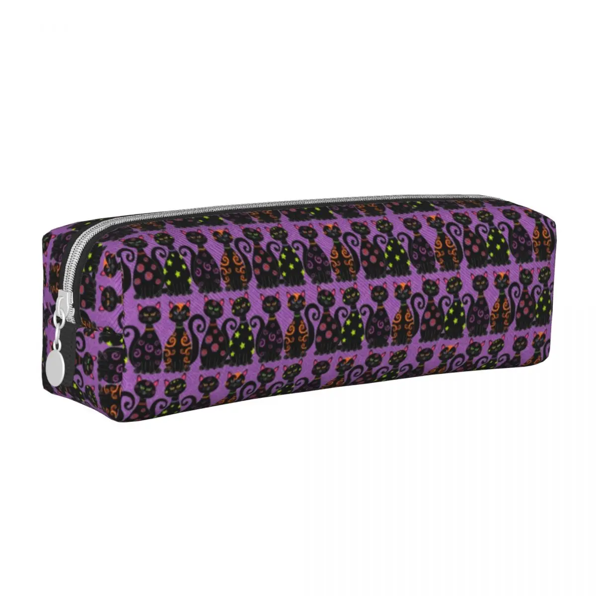 

Halloween Black Cat Square Pencil Case Cute Kitty Girls Boys Back to School Leather Pencil Box Cool Zipper Pen Organizer