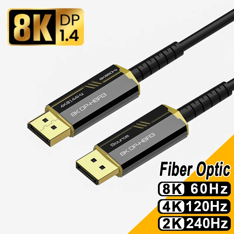 

Волоконно-оптический кабель Displayport 8K 60 Гц 4K 120 Гц 48 Гбит/с, ультра высокоскоростные волоконные кабели DP 1,4 для ТВ, ПК, монитора, проектора